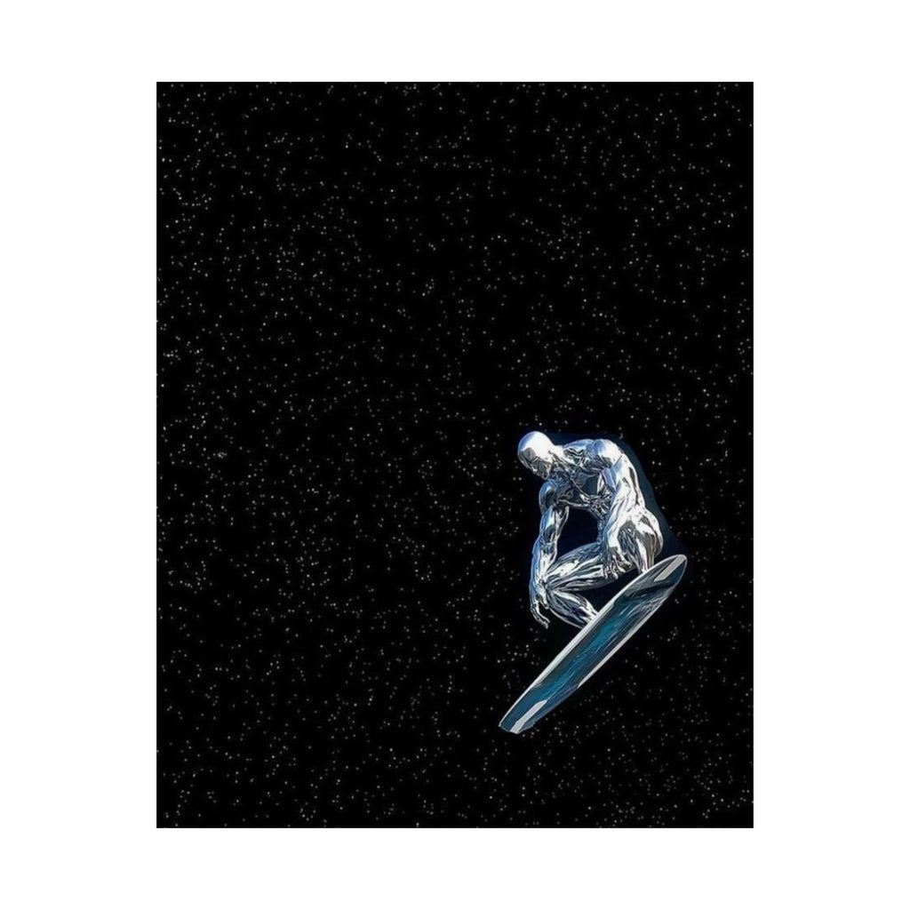 Cosmic Surfer Matte Poster — Chrome Surfer on Starfield