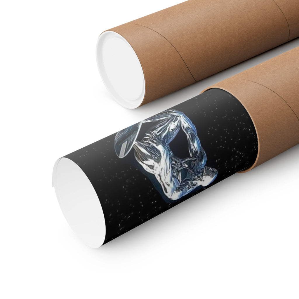 Cosmic Surfer Matte Poster — Chrome Surfer on Starfield