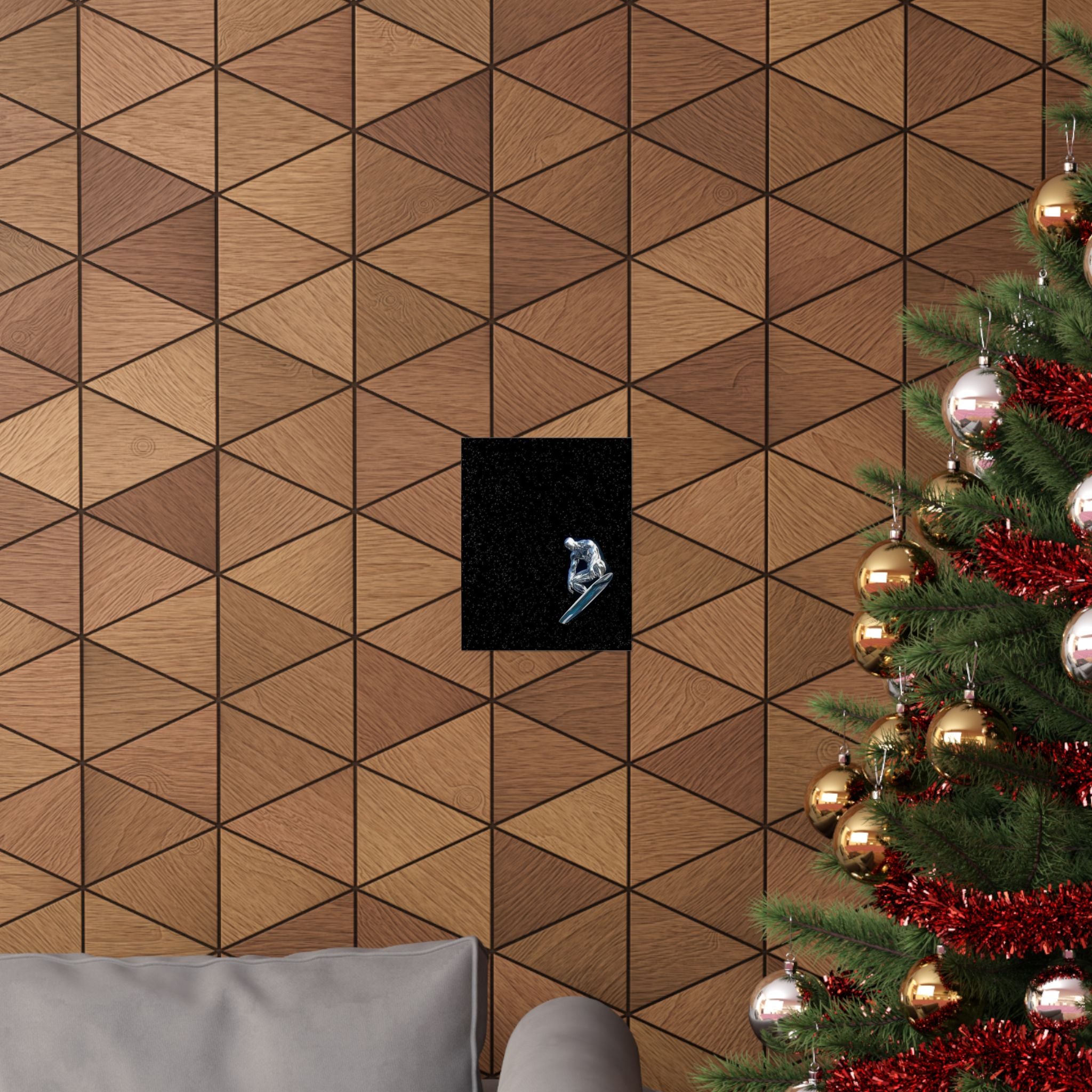 Cosmic Surfer Matte Poster — Chrome Surfer on Starfield